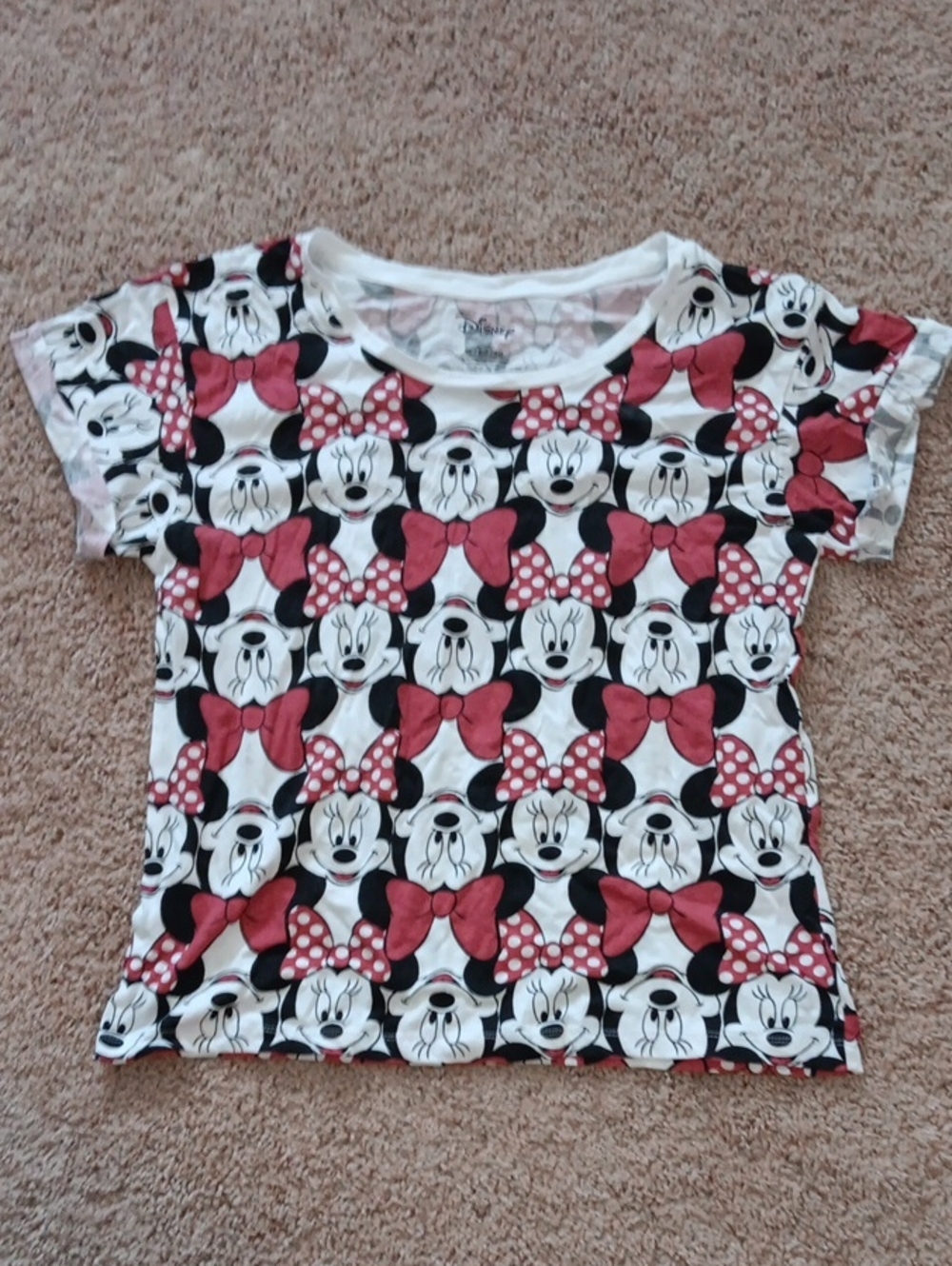 Disney Minnie Mouse All-Over Print Tee in White, Black & Red